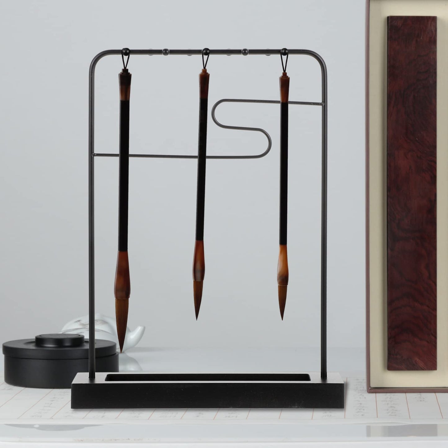 COHEALI Japanese Calligraphy Brush Hanger Rest Sumi Brush Holder Metal Brush Chinese Pen Hanging Shelf Stand Rack Drawing Paint Brush Drying Rack for Writing Desktop Organizer Shelf