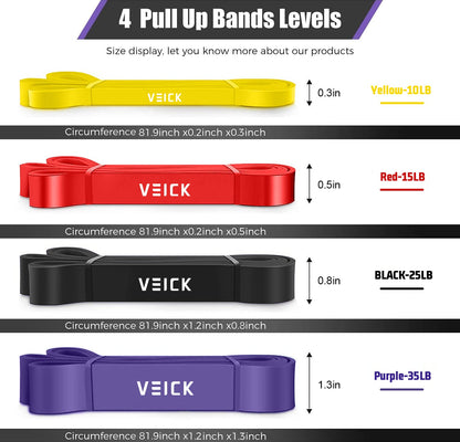 VEICK Resistance Bands for Working Out, Rubber Exercise Band Set for Men Women, Heavy Full Body Elastic Workout Bands Equipment for Home Fitness Gym, 4pcs
