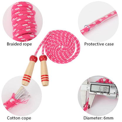 Jump Rope Kids, 7ft Adjustable Cotton Skipping Rope with Wooden Handle for Boys and Girls Fitness Outdoor Exercise