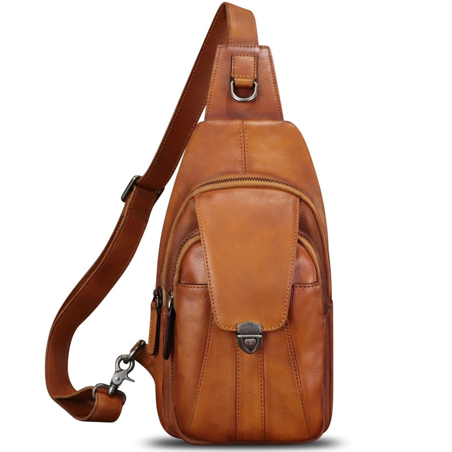 LRTO Genuine Leather Sling Bag for Women and Man Handmade Retro Hiking Crossbody Backpack Purse Chest Shoulder Daypack (Brown)