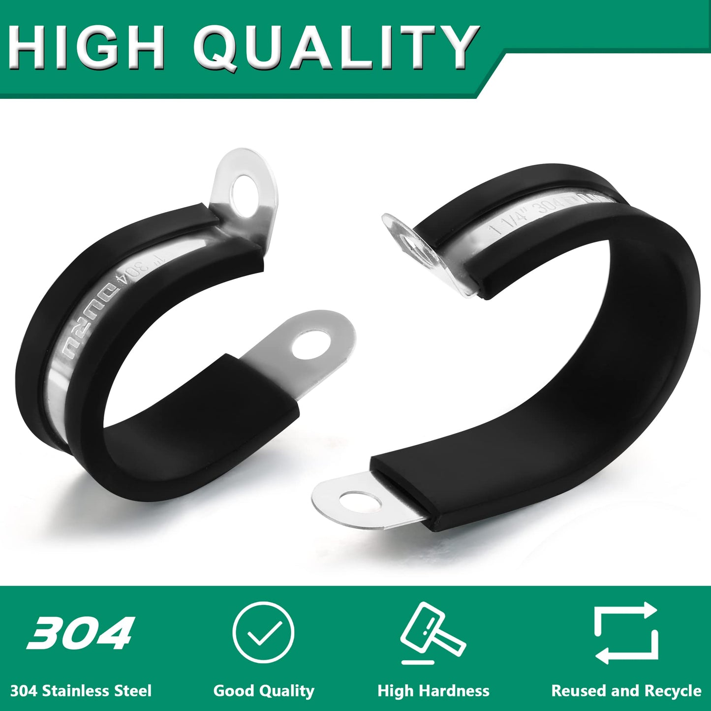 OURU 20pcs 5/8 Inch Stainless Steel Cable Clamps,Rubber Coated Cushioned Insulated Cable Clamp,Automotive Cable Wire Clamps,Pipe Clamps,Metal Clamp for Tube,Lines,Wire Cord Installation(Black,16mm)