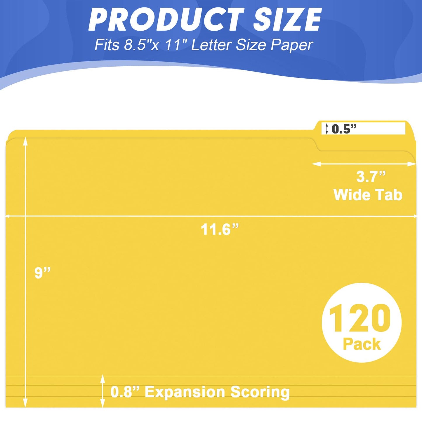File Folder, HERKKA 120 Pack 1/3 Cut Tab File Folders, File Folders Great for Organizing and Filing, Letter Size, Yellow