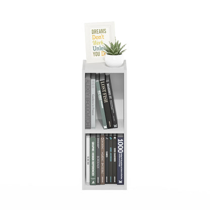 Furinno Fulda 2-Tier Space Saving Storage Shelf Bookcase, 8-Inch Width, White