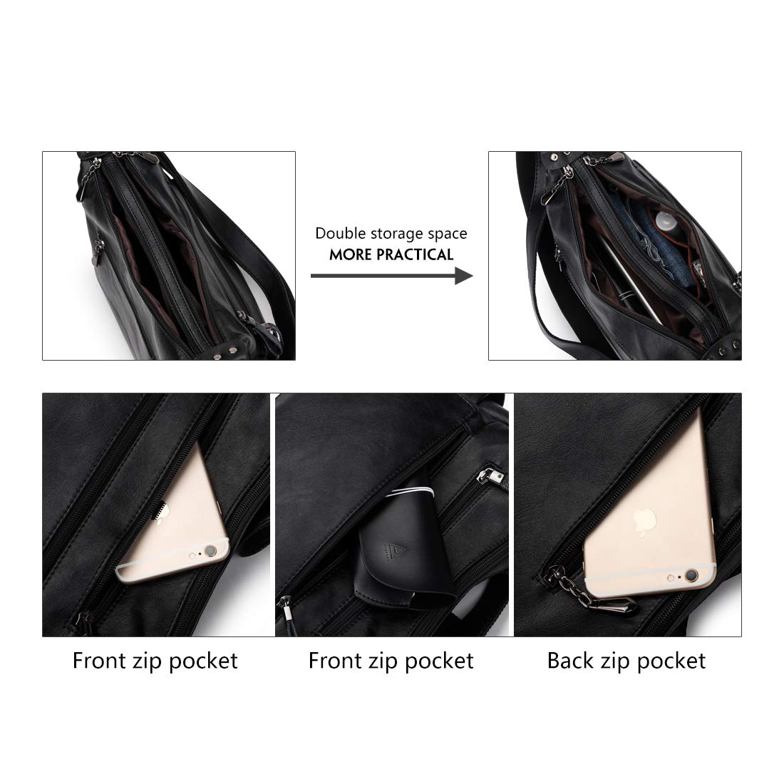 Artwell Fashion Crossbody Bag for Women Shoulder Bag Soft PU Leather Handbags Purses Multi Pocket Hobo Tote Bag (Black)
