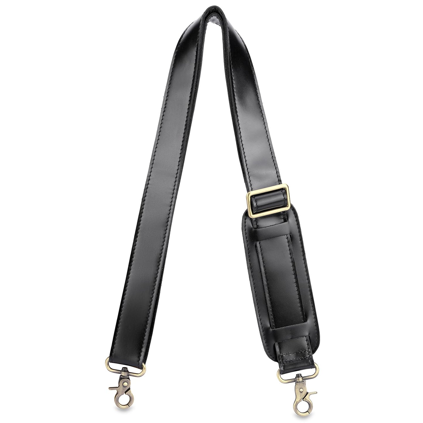 Enwaen Black Leather Bag Strap Replacement - Adjustable Shoulder Strap for Messenger Briefcase Duffle Crossbody Bags