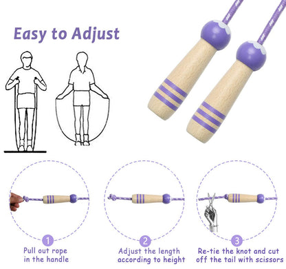 Jump Rope Kids, 7ft Adjustable Cotton Skipping Rope with Wooden Handle for Boys and Girls Fitness Outdoor Exercise