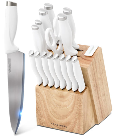Home Hero Kitchen Knife Set with Sharpener - High Carbon Stainless Steel Knife Block Set with Ergonomic Handles (20 Pcs - Acrylic Black)