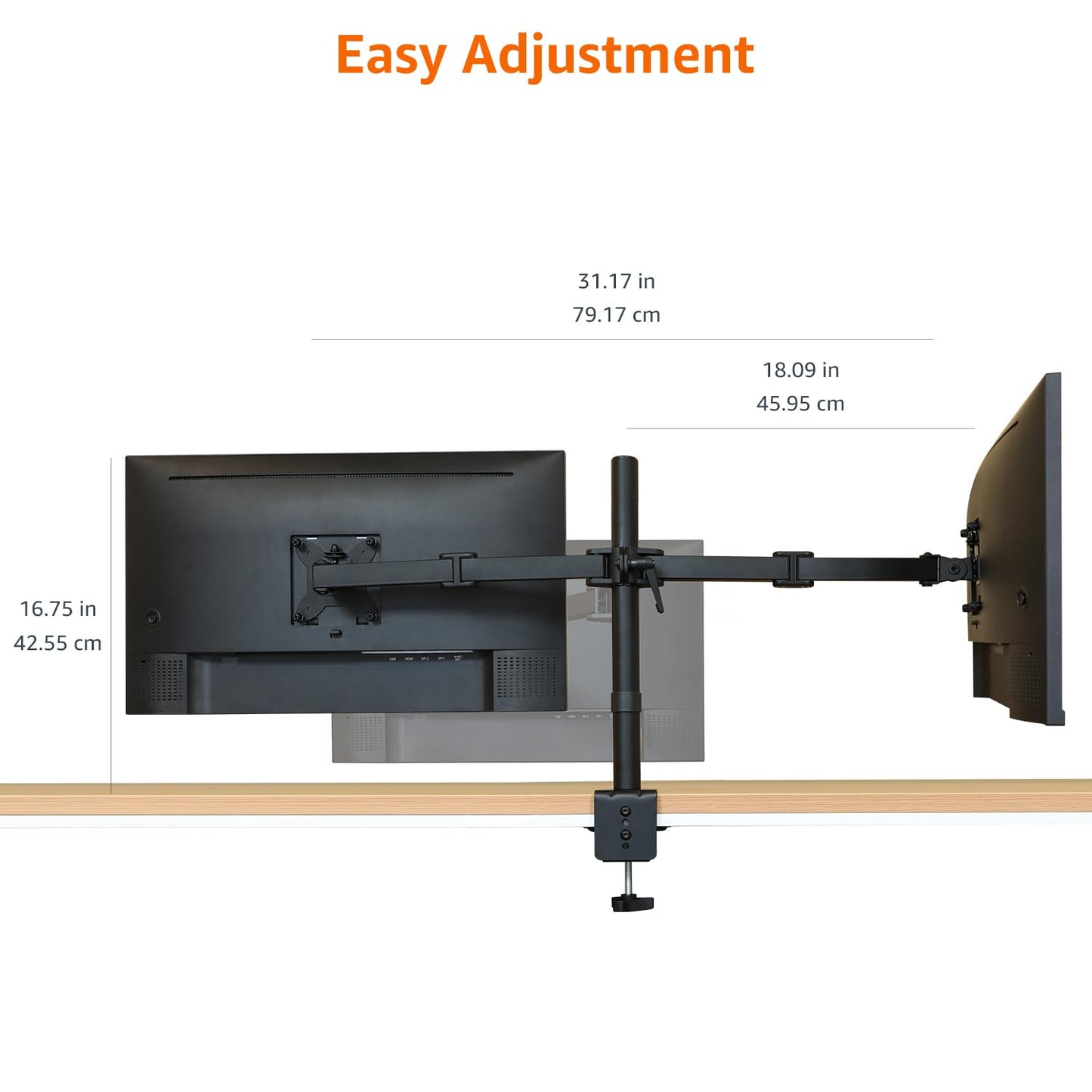 Amazon Basics Adjustable Dual Monitor Desk Mount, Holds up to 32" Monitors, Black