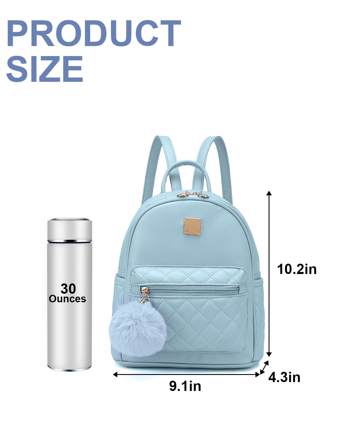 Girls Fashion Mini Backpack Purse Small Cute Plaid Leather Women Backpacks Little Bag, Mint Blue