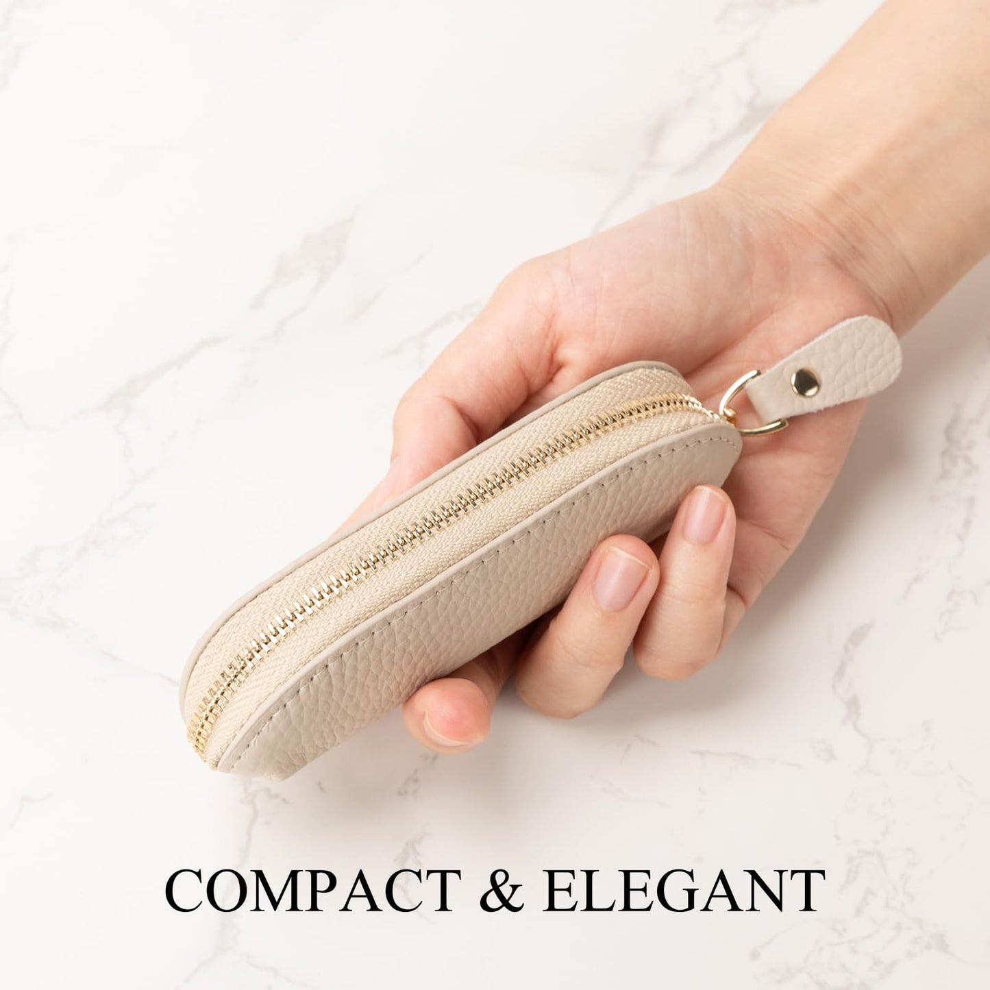 LARENNT Full Grain Leather Coin Pouch - Travel Small Coin Purse with Zipper - Mini Key Pouch Change Purse for Women and Men (Off White)