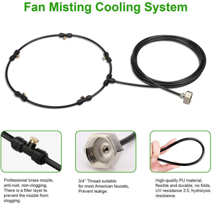 Outdoor Misting Fan Kit for a Cool Patio Breeze,Water Mister Spray for Cooling Outdoor,32FT (10M) Misting Line + 5 Brass Mist Nozzles + a Brass Adapter(3/4) Fit to Any Outdoor Fan
