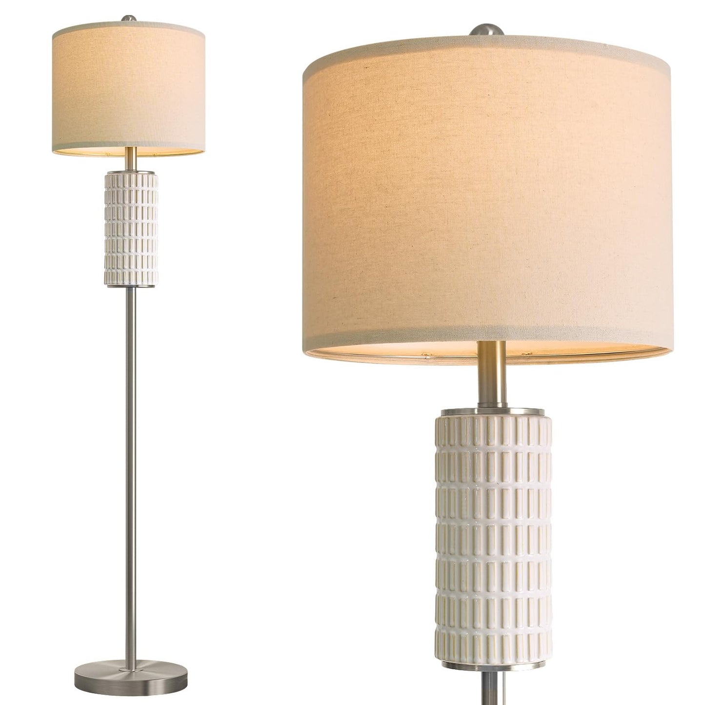 PoKat Silver Ceramic Floor Lamp for Living Room Bedroom, 64" Modern Tall Standing Lamp with Rotary Switch, Traditional Living Room Lamp for Corner, Home Office, Nursery
