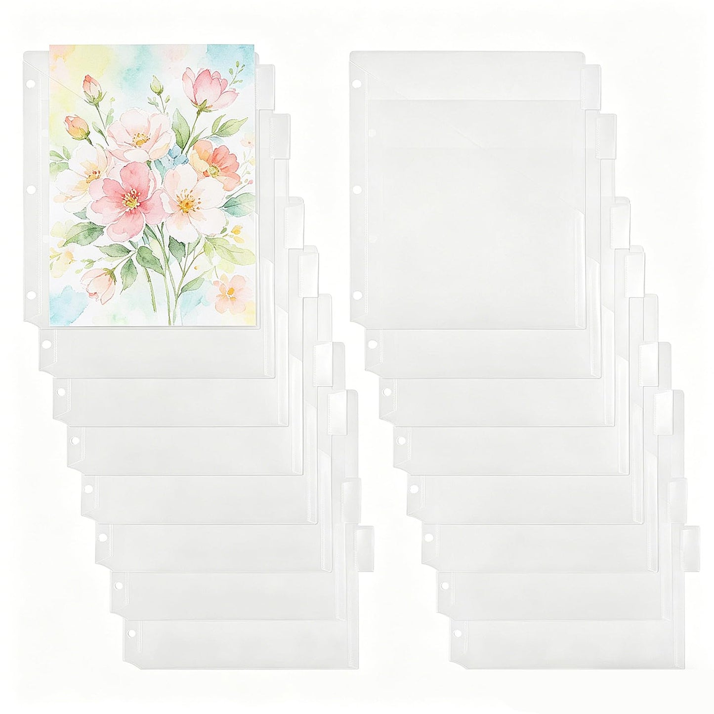 GLOBLELAND 24 Pack Binder Dividers with 2 Pockets and Index Sticker Clear Slash File Jacket for 3 Ring Binders Plastics Sheets Protectors for US Letter Size Organizing Office Home Files