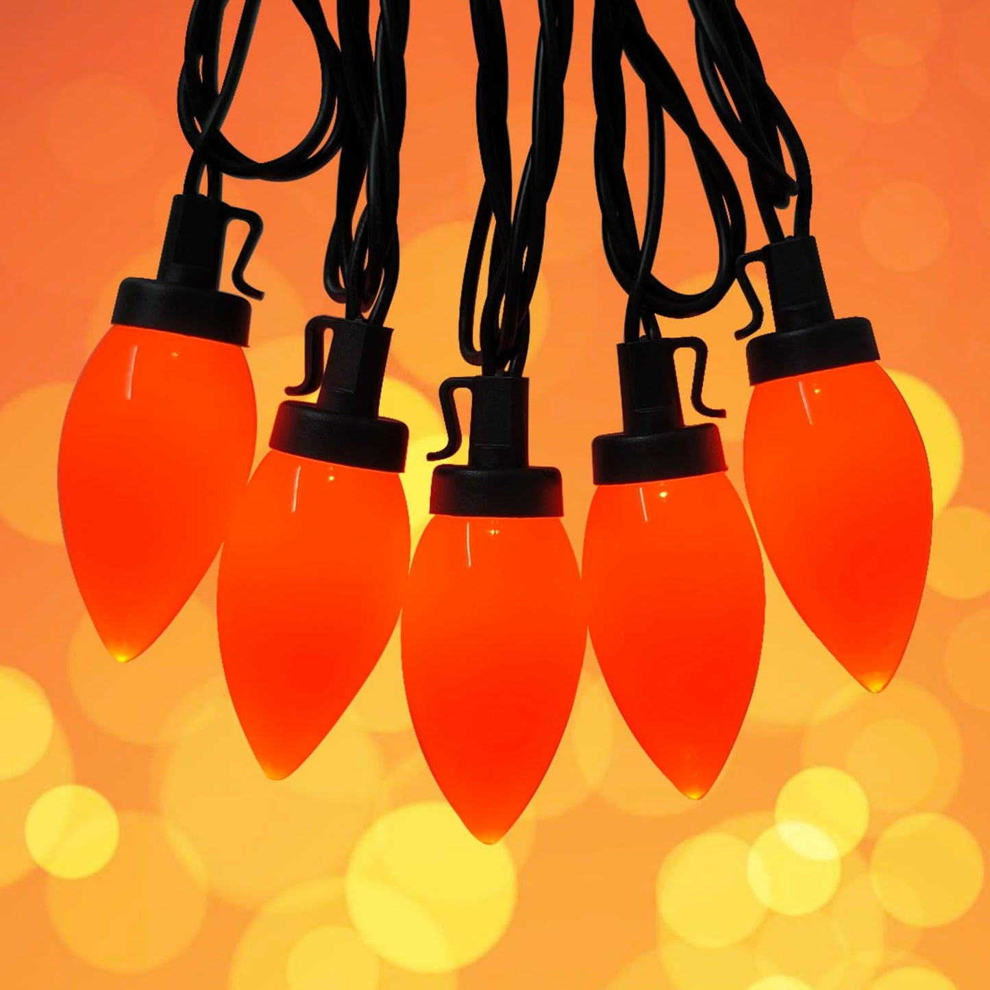 Fonusty 25Ft LED Orange Christmas Lights, C9 Outdoor Christmas Light 25 LED Orange Bulb Lights, Connectable Fall Decor String Light for Thanksgiving Autumn Xmas Halloween Decoration