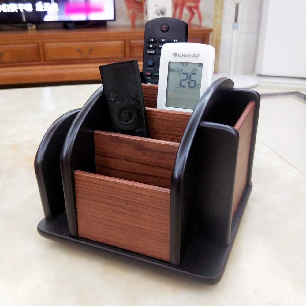 YCL YUCHUNLIN Revolving Remote control caddy,Wooden pen holder for desk office supplies stationery storage, Multi function home & office desktop organizer YCL875R