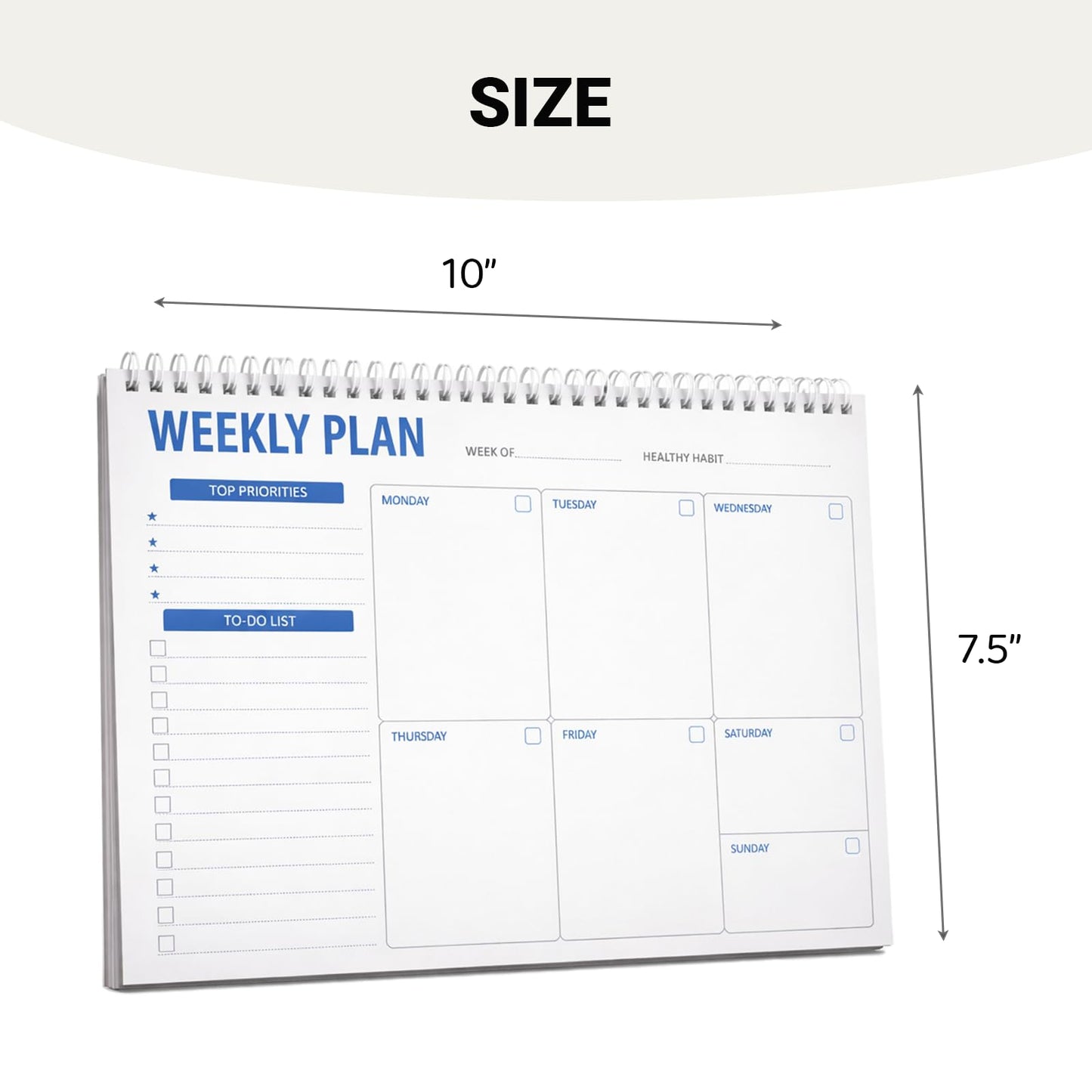 Myrthona Weekly Planner Notepad, 7.5 x 10 Undated Weekly To Do List Pad with 52 Tear Off Sheets, Daily Desk Planner with Task Organizer for Work School Home, Blue