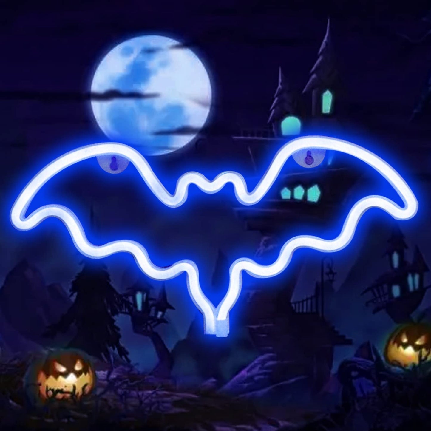 Vicila Bat Neon Signs Halloween Night Lights, LED Neon Lights Spooky Gifts Bat Shape Lamp for Wall, Festival, Party Teens Bedroom Decor-Bat(Blue)