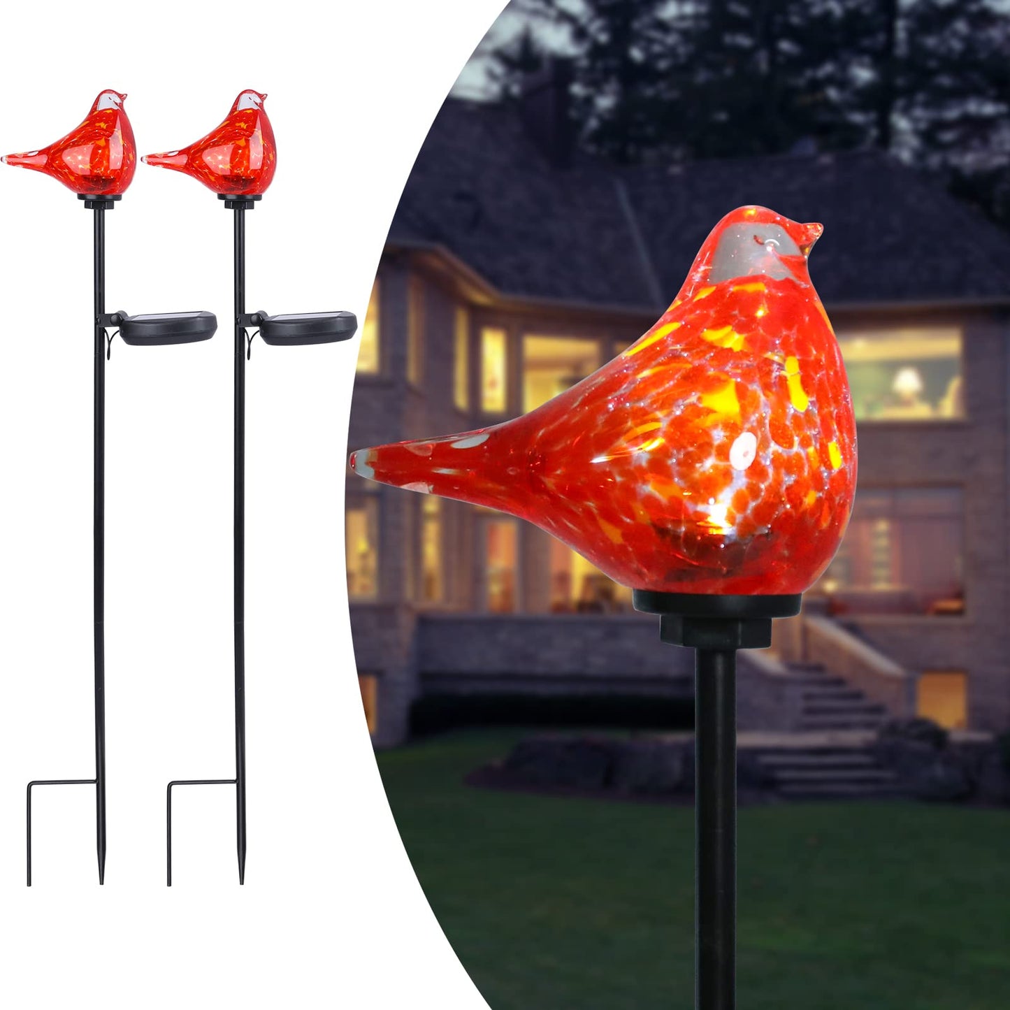 Afirst Solar Outdoor Lights - Decorative Solar Stake Lights Cardinal Handblown Glass Garden Stakes, Waterproof for Pathway Decoration, 2 Pack