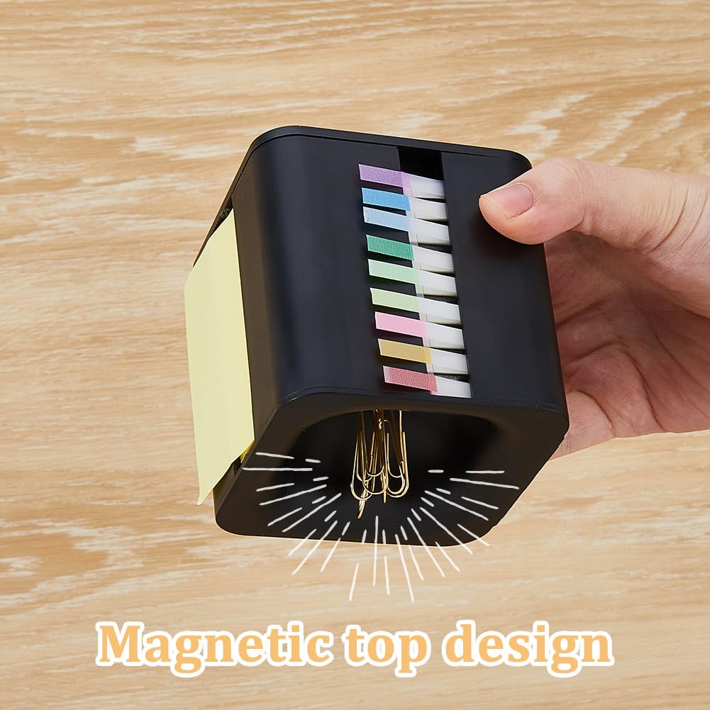DICOSMETIC 5-in-1 Note Dispenser Sticky Note Holder Paper Clips Holders Index Flag Dispenser Memo Holders Desk Organizer Creative Office Supplies for Office Home, Black