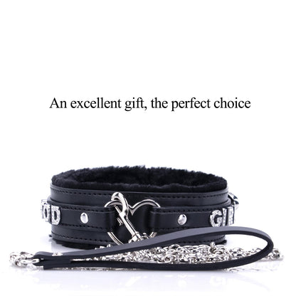 Bilisee Black Leather Heart O-ring Collar Necklace for Women, Adjustable Gothic Punk Collar with Letters Soft Furry Choker Jewelry
