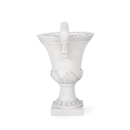 Christopher Knight Home Jorine Patio Planter, Light Concrete Planter, Mid-Centry Gadern Urn, Floral Relif Design, Large Garden Pot, Flower Urn with Drainage Hole for Backyard Home, Antique White