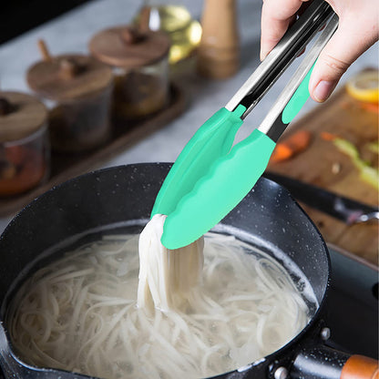 Small Silicone Tongs 7-Inch Mini Serving Tongs, Set of 3 (Black Gray White)