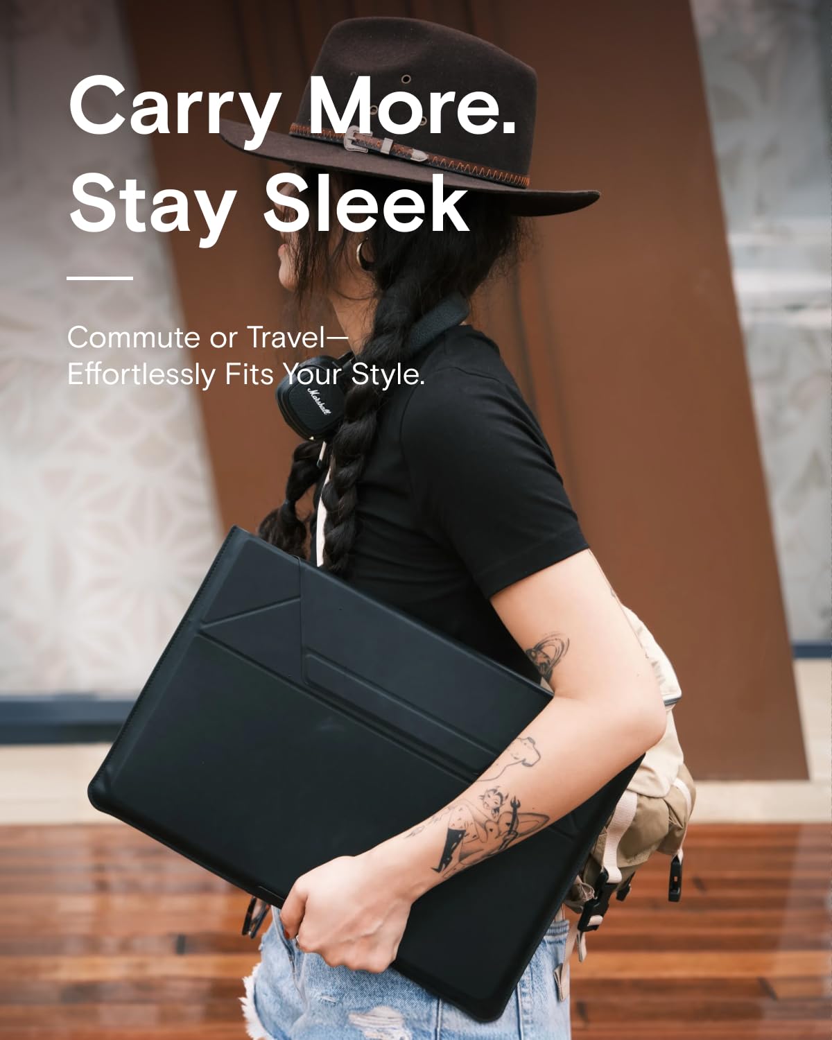 MOFT Laptop Carry Sleeve, 2-in-1 Laptop Bag & Stand for 13" MacBook Air/Pro, MacBook Neo &Dell/HP/Lenovo, Stylish Slim Computer Sleeve Bag with Expandable Storage for Computer Accessories, Night Black