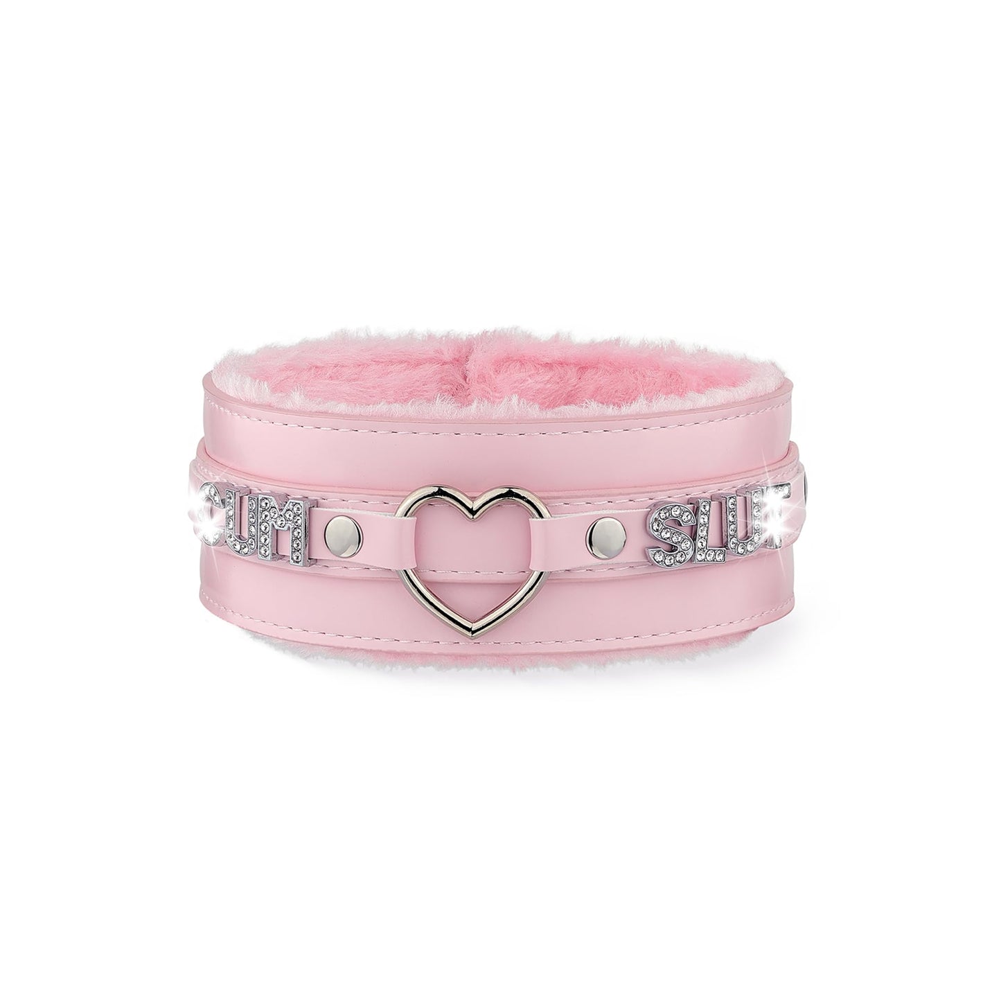 ADEMISHIA Pink Furry Heart O-ring Leather Choker Collar For Women, Handmade Punk Gothic Letter Necklace Adjustable Fashion Jewelry