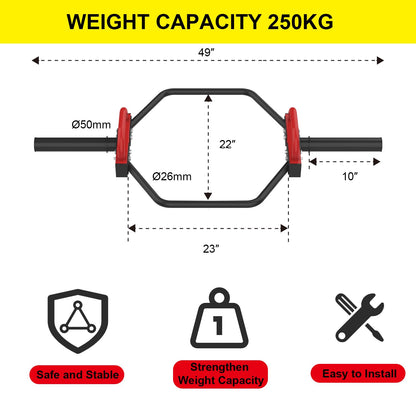 JDGG Olympic Trap Bar, Hex Deadlift Squat Bar for 2" Olympic Barbell, 49" Shrug Bar with Handles, 500Lbs Weight Capacity Suitable Home Gym Equipment Workouts for Beginners,Women,Men