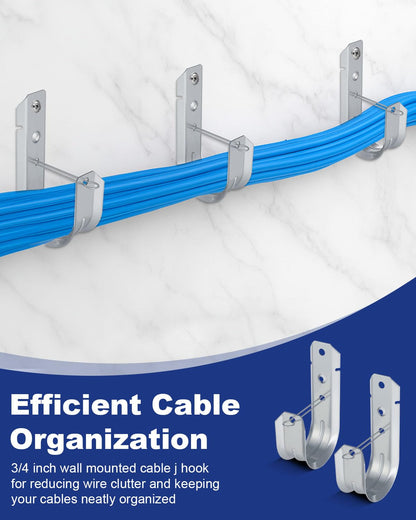AOKLIT 2" Galvanized Steel J-Hooks, Heavy Duty Wall Mount Cable Support J Hook with Retainer Clip for Cable Management (50 PCS)