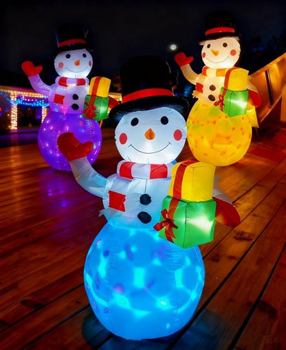5FT Christmas Inflatables Snowman with Gift Box & Rotating Lights, Blow Up Snowman Outdoor Decoration LED Lighted Snow Man Christmas Decor for Yard Patio Garden Lawn Xmas Holiday Indoor Party