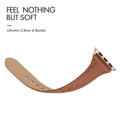SWEES Slim Leather Band Compatible for Apple Watch 38mm 40mm 41mm 42mm Series 10, Slim Thin Elegant Top Grain Genuine Leather Strap Compatible for iWatch Series 10 9 8 7 6 5 4 3 2 1 SE Women