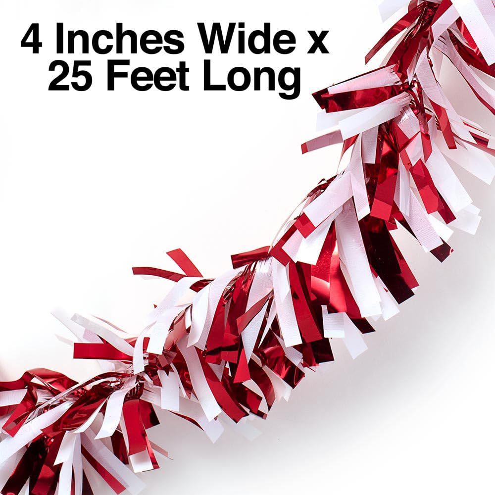 Anderson's Metallic Red & White Sparkle Glitter Tinsel Twist Garland, 25ft Holiday Decoration, Christmas Tree Trim, Parade Float Decor, Party Supplies, Graduation, Indoor/Outdoor Event Garland