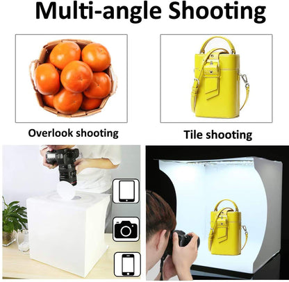 Photo Studio Light Box Kit 12x12 Inch, Folding Lightbox for Small Product Photography, 128 LED Adjustable Lighting, Portable Shooting Tent with 3 Light Colors & 6 Backgrounds