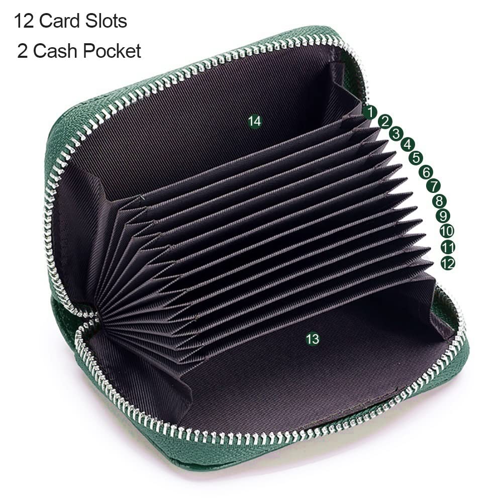 EASTNIGHTS RFID Credit Card Holder Genuine Leather Credit Card Wallet with Zipper (dark green)