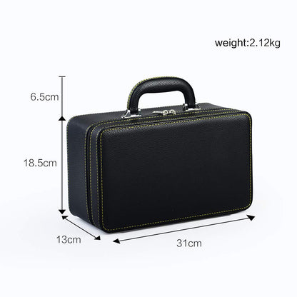 Oirlv Black Leather Jewelry Box Handmade Travel Jewelry Organizer Storage Case Holder For Girl Lady Earring,Ring,Necklace,Pendant,Watch,Bracelet.(3 layers)