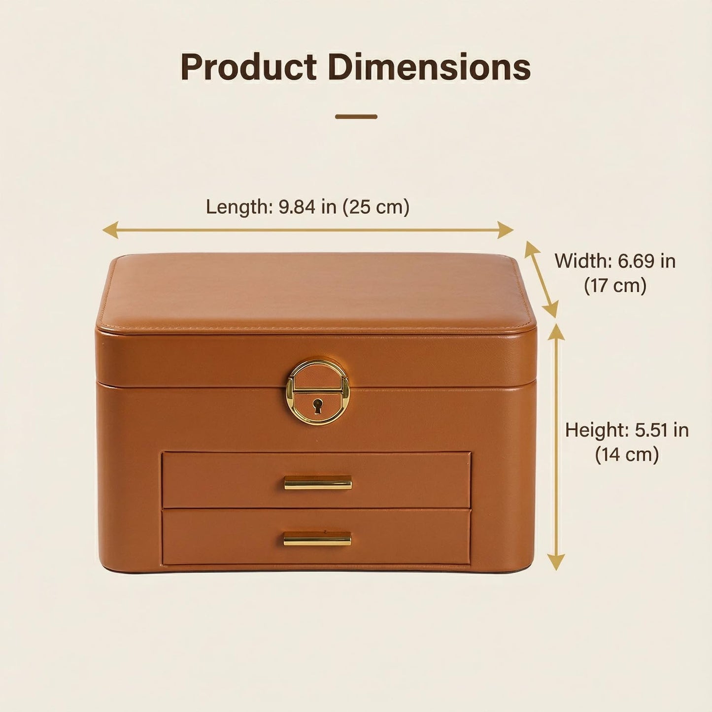Vandozis Jewelry Box for Women, Large Dresser Top Organizer with 3 Layers & 2 Drawers, PU Leather Storage Case for Earrings, Necklaces, Rings, Giftable Vanity Box (brown)