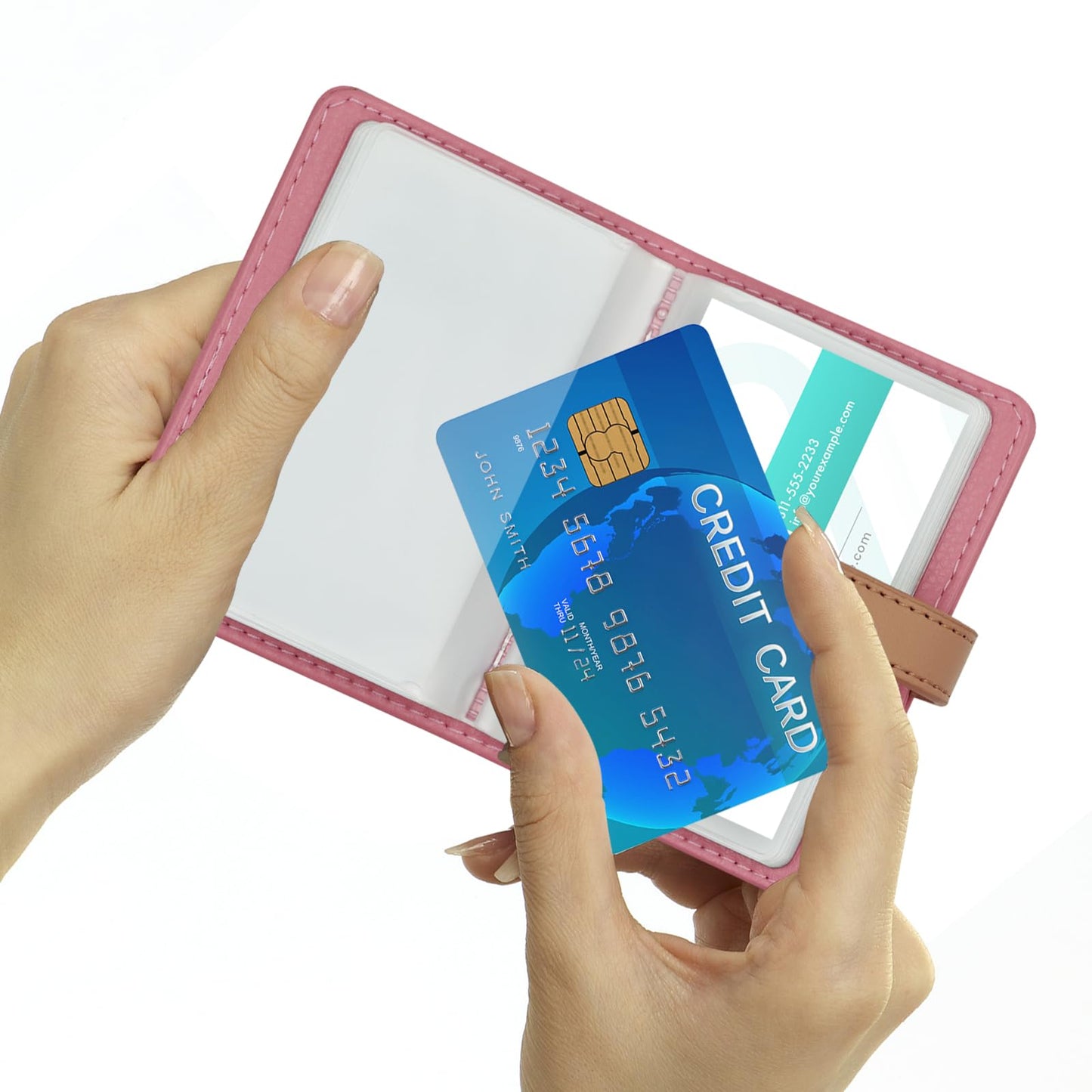 FORYEE Credit Card Holder with 26 Suitable Slot, ID Card Case PU Leather Wallet for Women Men Business Organiser Pocket (Pink)