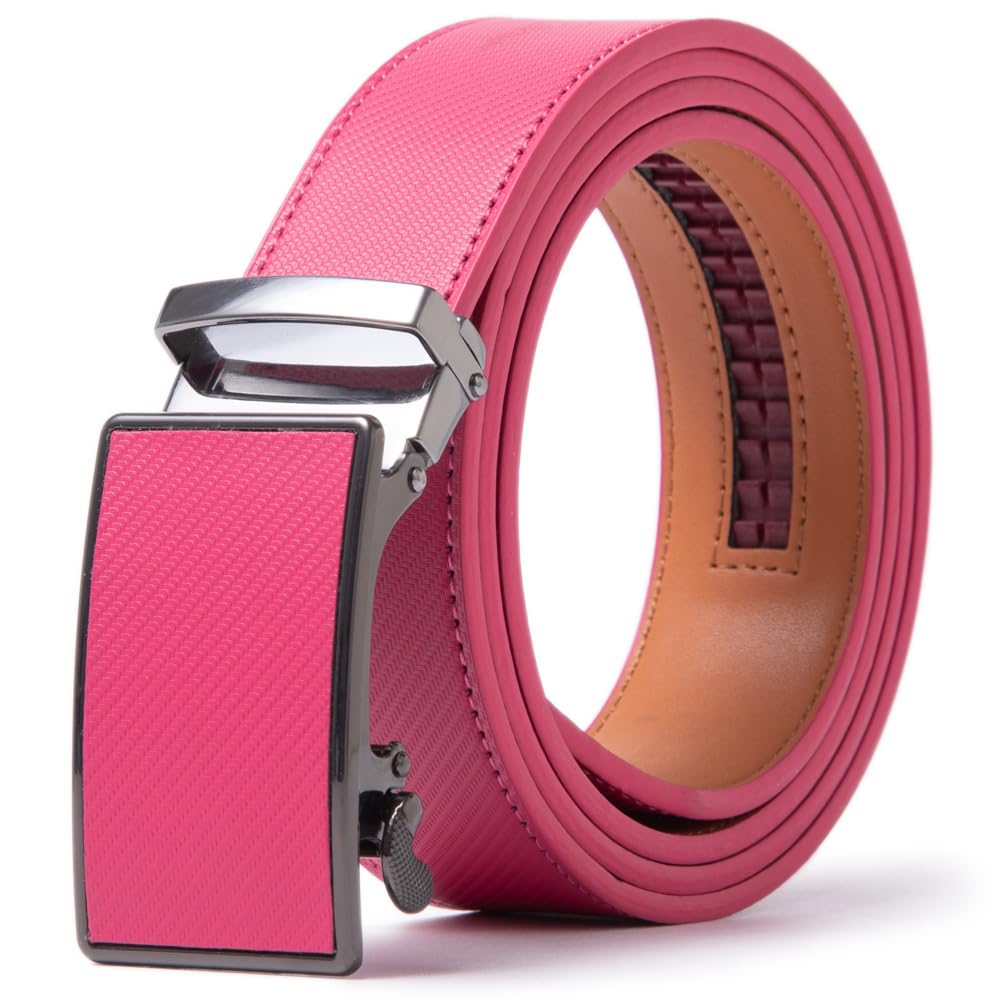 ayamoti Genuine Leather Slide Ratchet Belt Men Multicolored Unisex Customizable Fit (Peach Blossom)
