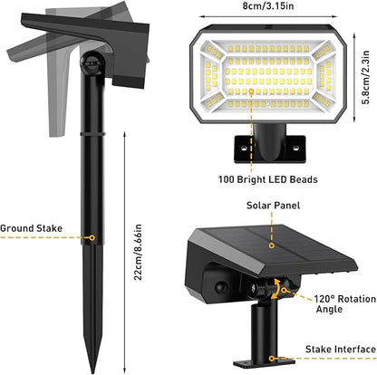 Solar Spot Lights Outdoor Waterproof IP65, [12 Pack/100 LED/4 Modes] 2-in-1 Solar Landscape Spotlights, Auto On/Off Solar Powered Flood Lights for Outside Yard Garden Pathway(Cool White)