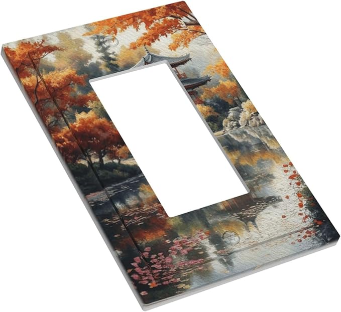 Decorative Art Light Switch Covers Lake & Pagoda in Fall 1 Gang Rocker Outlet Decorative Switch plate Faceplate GFCI Light Switch Covers for Home Decor