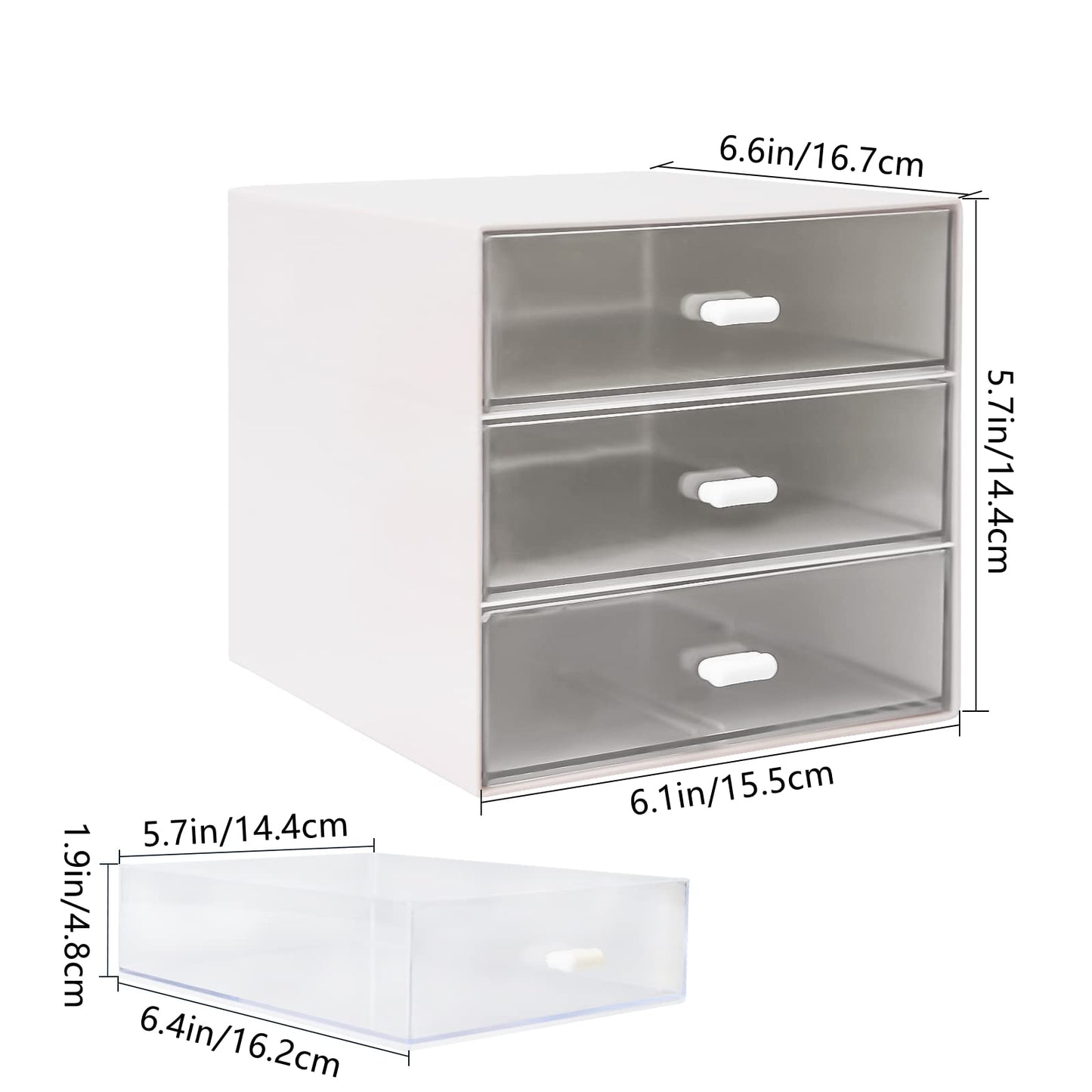 Zuiaso Desk Organizer with Drawer, Desk Storage Box, Plastic Office Stationery Supplies Organizers, Desktop Organizer for Office School Home (3 drawer, White)