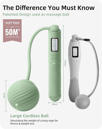 YOTTOY Cordless Jump Rope for Adults | Weighted Design with LCD Display - Perfect for Women