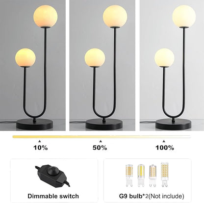 Black U-Shape 2-Light Table Light Mid Century Black Globe Table Lamp with Milk White Glass Shade Metal Base Nightstand Lamp for Bedroom Bedside,G9 Bulb