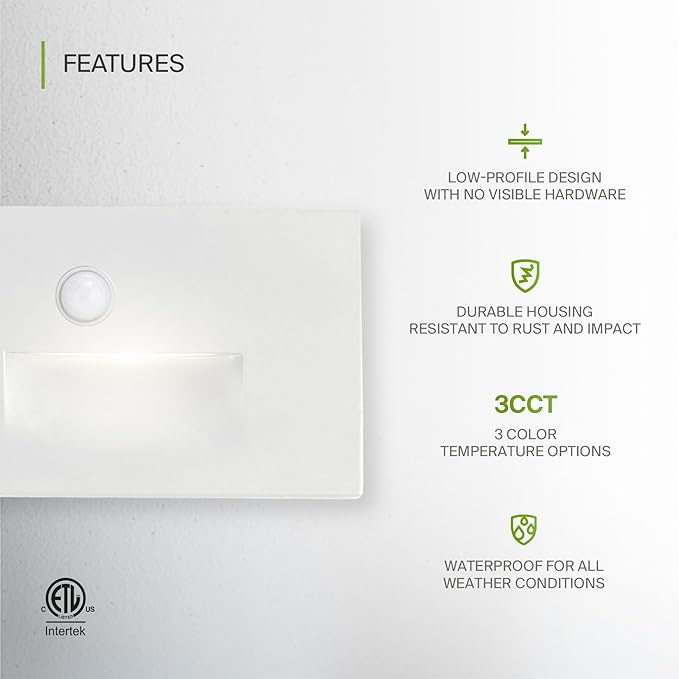 ASD LED Recessed Step Light Fixture, Outdoor & Indoor Stair Tread Lighting | 3CCT, Motion Sensor, Waterproof, ETL Listed | 3W 120LM 3000K-5000K 120V | Staircase Hardwired Illumination | White, 12 Pack