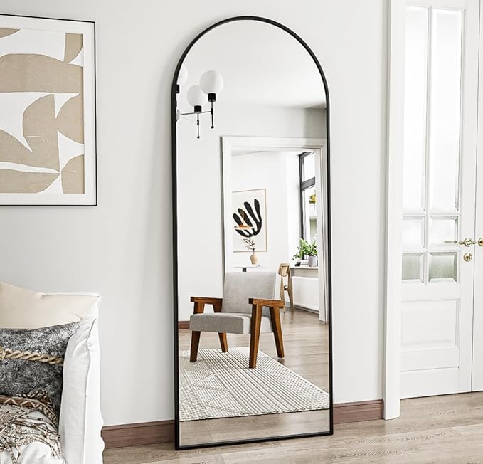Arched Floor Mirror, 58 "x 18" Full Length Mirror Wall Mirrors Hanging or Leaning Arched-Top Full Body Mirrors with Stand for Bedroom, Dressing Room, Gold