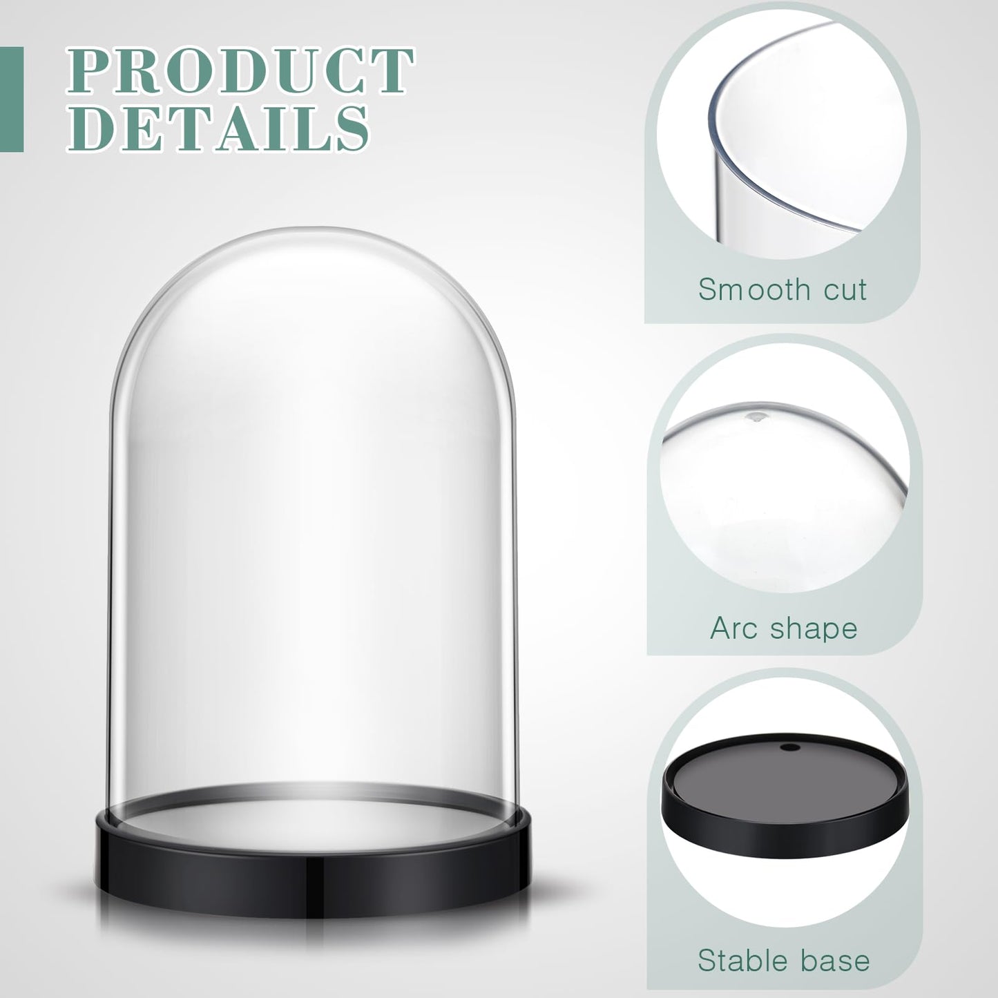 Zhengmy Plastic Dome Display Case Cloche Bell Jar with Base Clear for Collectibles Rose Office Home Tabletop Centerpiece Decoration(2 Pieces)