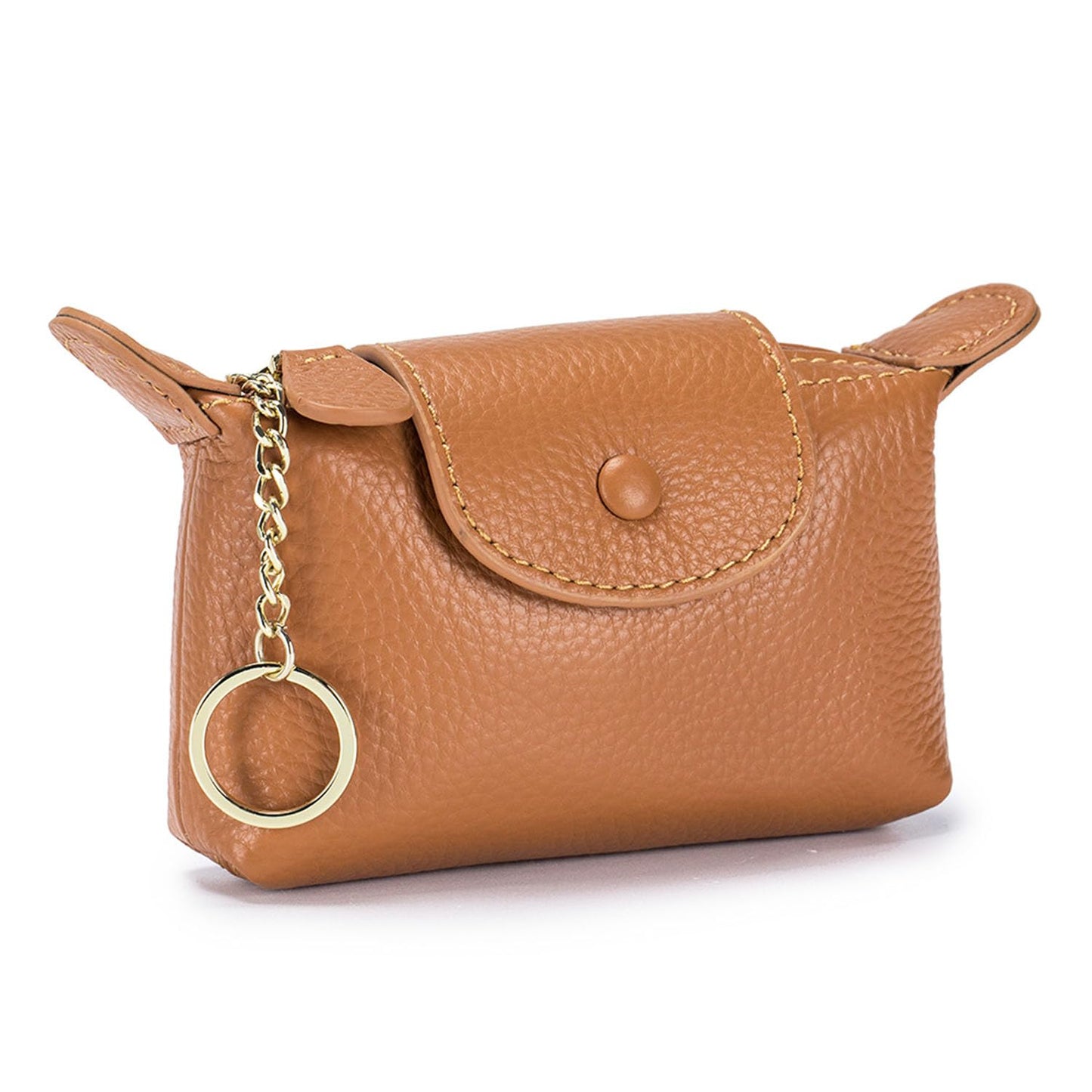 BDHRKTE Small Genuine Leather Coin Purse with Keychain, Earth Yellow Zipper Change Pouch for Women, Soft Mini Wallet Organizer for Cash Coins Cards, Compact Keychain Wallet for Purse Backpack