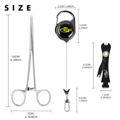SF Fly Fishing Tools Kit Fishing Knot Tool and Line Clipper, Zinger Retractor, Hook Remover Forceps