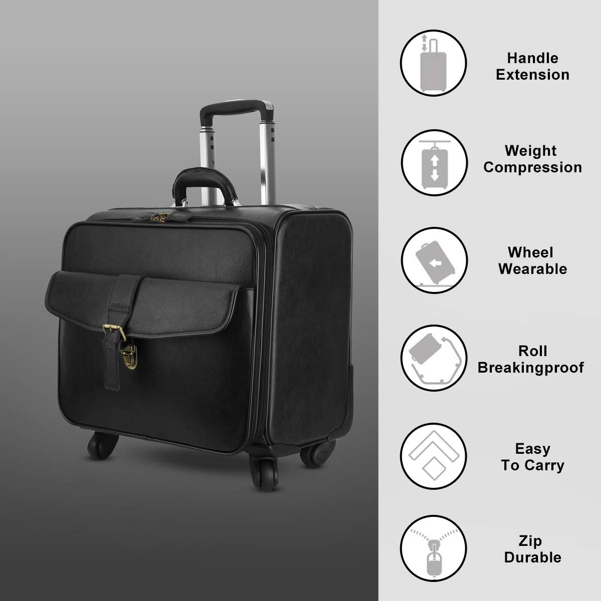 Leathario Leather Rolling Laptop Case Wheeled Briefcase Suitcase Roller Boarding